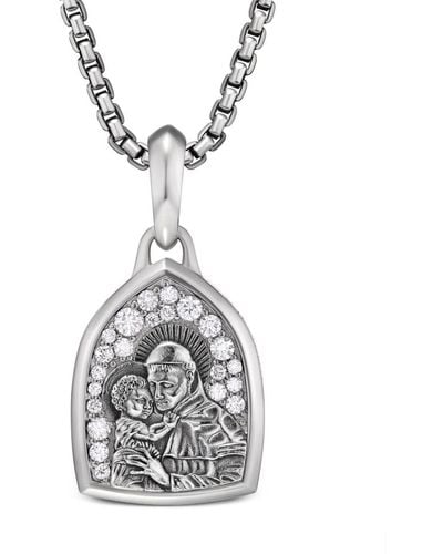 David Yurman Colgante St.Anthony en plata de ley y amuleto con diamantes - Blanco