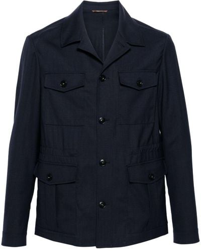 Canali Button-up wool military jacket - Blu