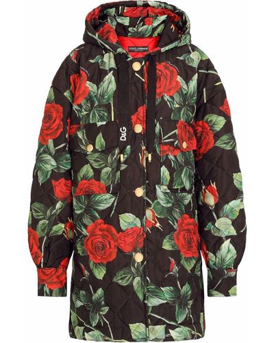 Dolce & Gabbana Rose-print Raincoat - Black