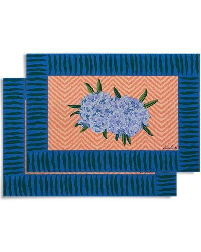 Lisa Corti Set de deux sets de table Oleander en toile - Bleu