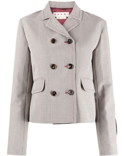 Marni Houndstooth-pattern Double-breasted Blazer - Grey