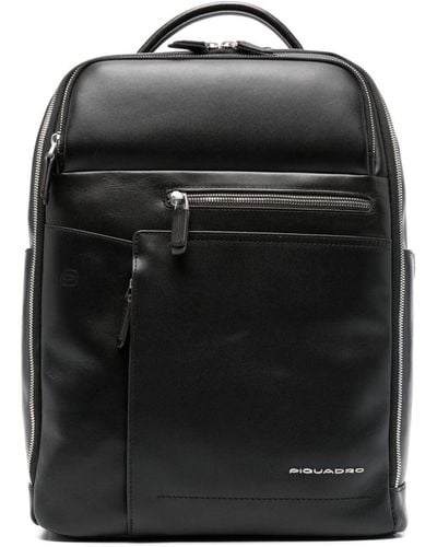 Piquadro Cary Logo-lettering Leather Backpack - Black