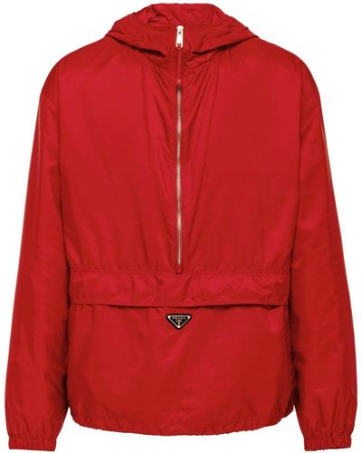 Prada Enamel-logo Hooded Jacket - Red