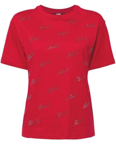 Karl Lagerfeld T-shirt Verfraaid Met Stras Met Logo - Rood