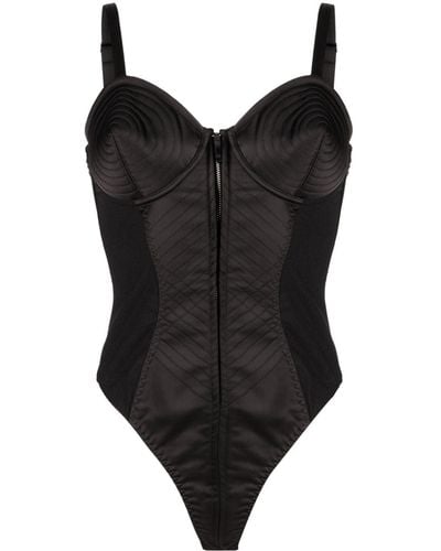Jean Paul Gaultier Iconic Cone-bra Satin Bodysuit - Black