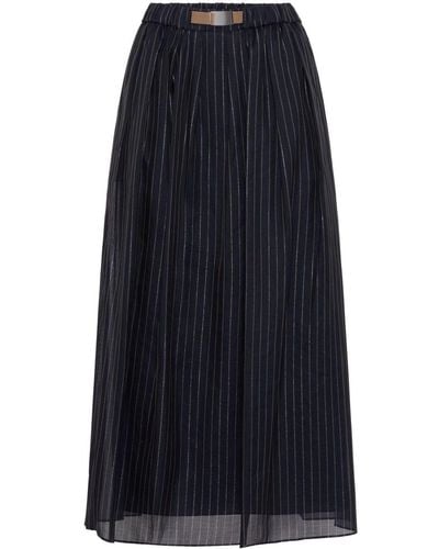Brunello Cucinelli Falda larga de cintura alta a rayas diplomáticas - Azul