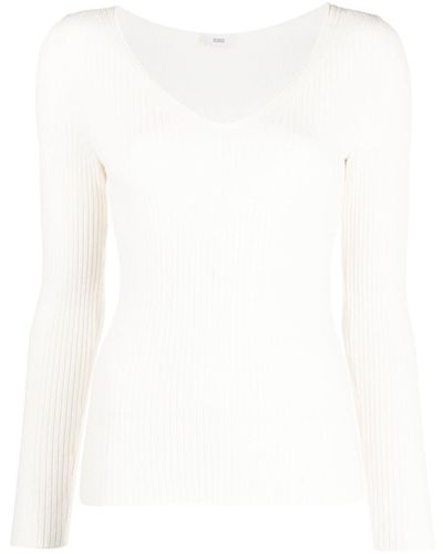 Closed V-necked Long Sleeve Top - White