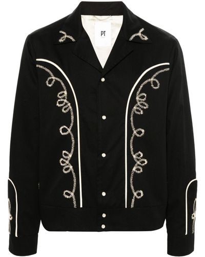 PT Torino Camp-collar Embroidered Jacket - Black