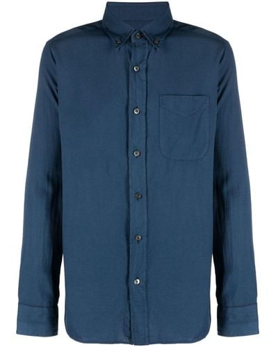 Tom Ford Button-down Collar Cotton-blend Shirt - Blue