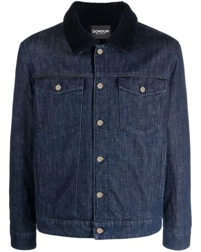 Dondup Fleece-collar Button-up Denim Jacket - Blue