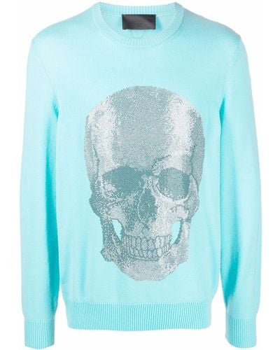 Philipp Plein Skull Print Crewneck Sweater - Blue
