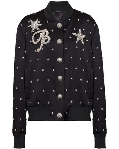 Balmain Stars Embroidered Bomber Jacket - Black