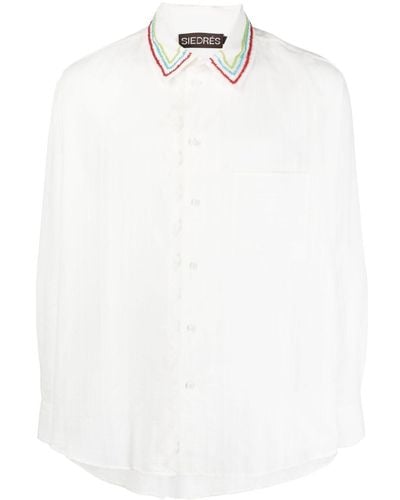 Siedres Hemd mit Perlenverzierung - Weiß