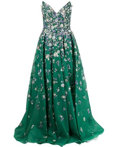 Saiid Kobeisy Strapless Beaded Tulle Gown - Green