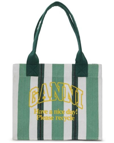 Ganni Bolso shopper grande a rayas - Verde