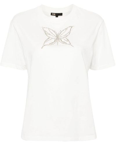 Maje Camiseta con mariposa de apliques - Blanco