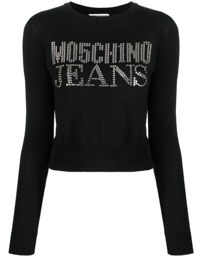 Moschino Jeans Pullover mit Strass - Schwarz