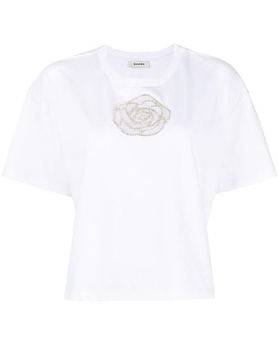 Sandro Crystal-embellished Rose T-shirt - White