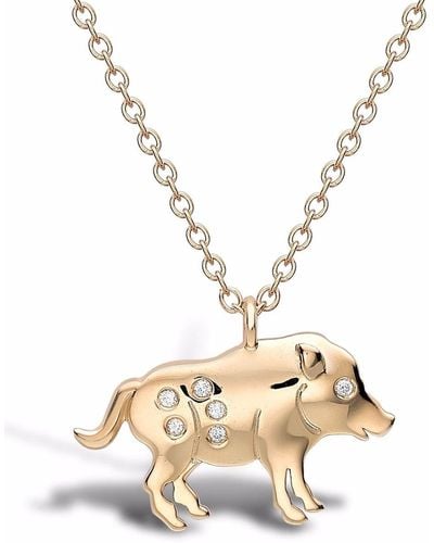 Pragnell 18kt Yellow Gold Zodiac Diamond Pig Pendant - Metallic