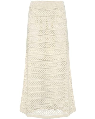 Brunello Cucinelli High-waisted Crochet-knit Skirt - Natural