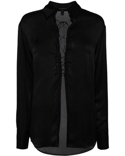 Kiki de Montparnasse Lace-up Silk Shirt - Black