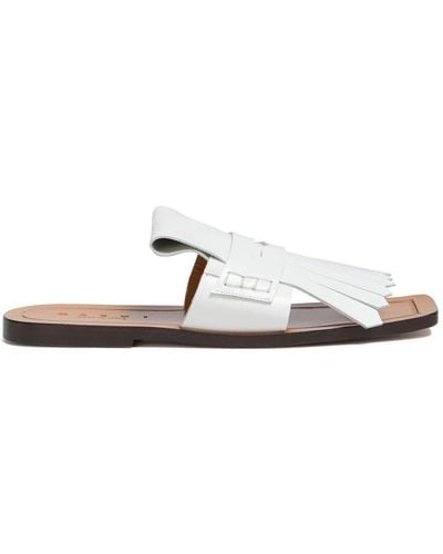 Marni Fringed Leather Flat Sandals - White