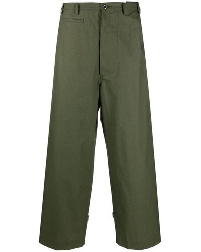 KENZO Pantalon ample en coton à taille mi-haute - Vert