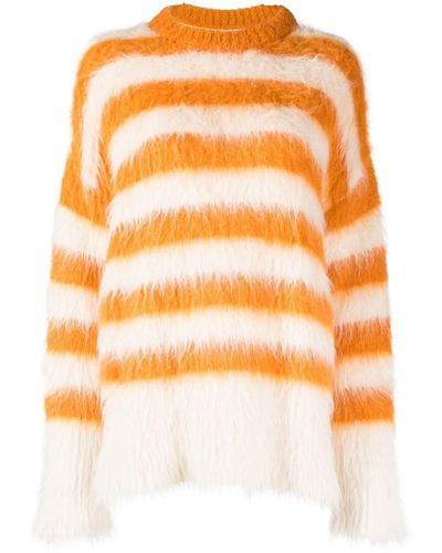 Monse Striped Brushed Drop-shoulder Sweater - Orange