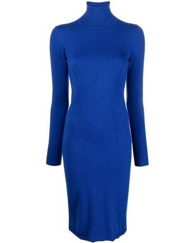 JOSEPH Roll-neck Knitted Midi Dress - Blue