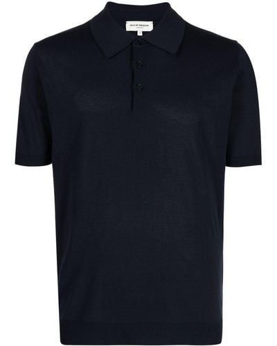 MAN ON THE BOON. Short-sleeve Knitted Polo Shirt - Blue