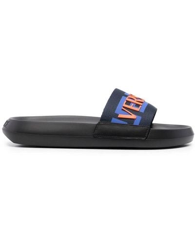 Versace Logo-appliqué Open-toe Slides - Blue