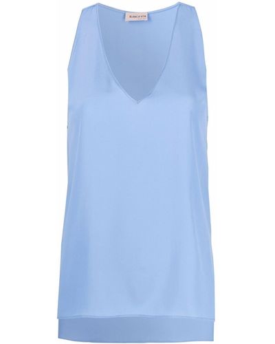 Blanca Vita Top con scollo a V - Blu