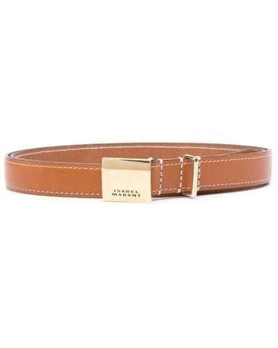Isabel Marant Lowell Engraved-buckle Leather Belt - White