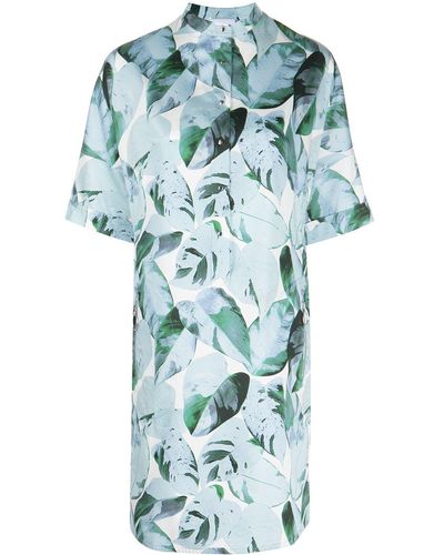 Akris Punto Cotton Leaf-print Shirt-dress - Blue