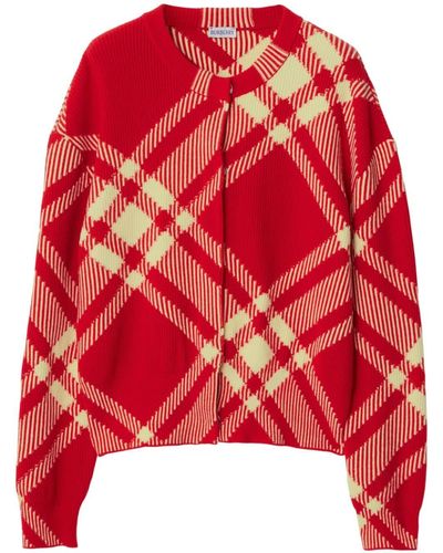 Burberry Check-pattern Button-up Cardigan - Red