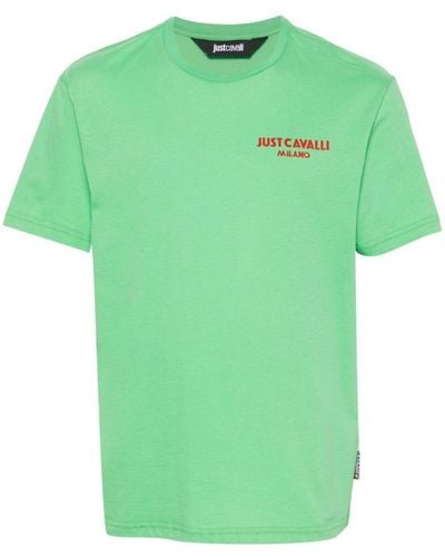 Just Cavalli T-Shirt mit geflocktem Logo - Grün