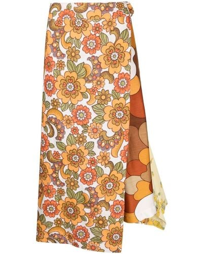 Colville Floral-print Asymmetric Midi Skirt - Orange