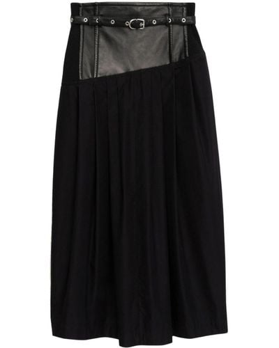 3.1 Phillip Lim Yoke Leather Pleated Midi Skirt - Black