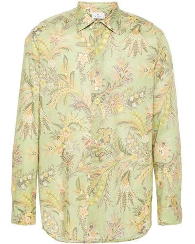 Etro Floral-print Cotton Shirt - Yellow