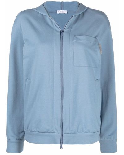 Brunello Cucinelli Hoodie Met Borstzak - Blauw