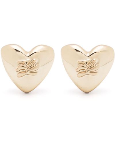 Karl Lagerfeld Logo-embossed Heart-stud Earrings - Natural