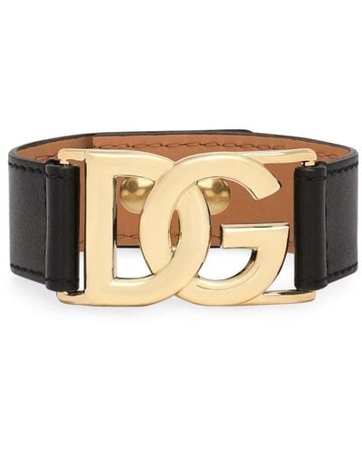 Dolce & Gabbana Bracelet en cuir de veau à logo DG - Métallisé