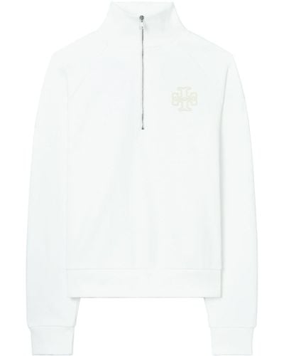 Tory Burch Logo-flocked Cotton Sweatshirt - White