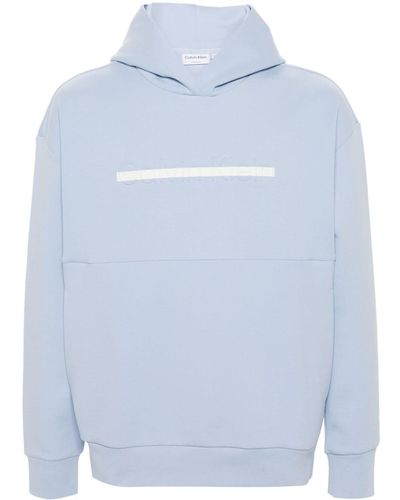 Calvin Klein Hoodie en coton mélangé à logo embossé - Bleu