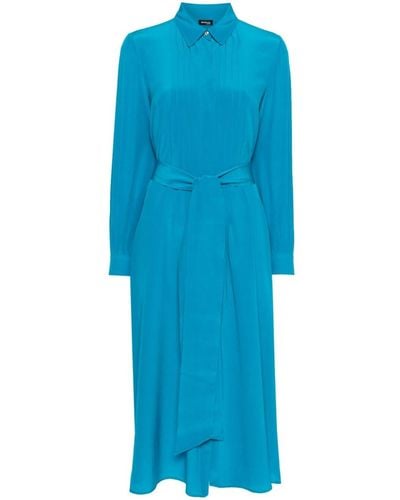 Kiton Pleat-Detail Silk Midi Dress - Blue