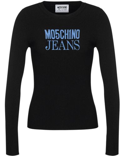 Moschino Jeans Geripptes Trägershirt mit Logo-Print - Schwarz