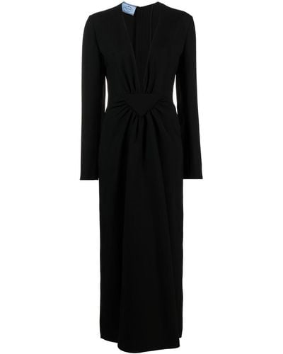 Prada V-neck Cady Maxi Dress - Black