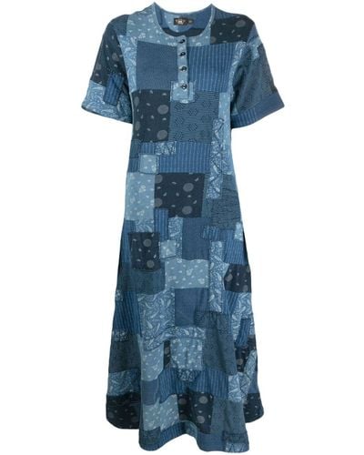 RRL Hattie Patchwork Midi Dress - Blue
