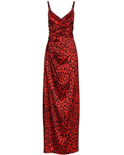 Dolce & Gabbana Maxikleid Aus Satin Aus Einer Seidenmischung Mit Leopardenprint - Rot