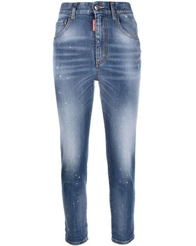 DSquared² Paint-splatter Skinny Cropped Jeans - Blue